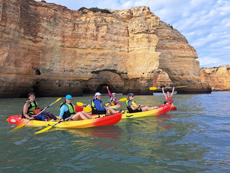 A group of women in our private kayak tour in the waters of Albandeira with Albandeira Ecotours.