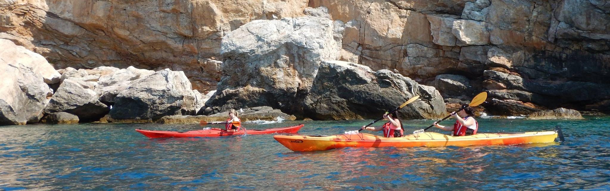 Group of people in Kayaks during activity from Sea Kayak Naxos.