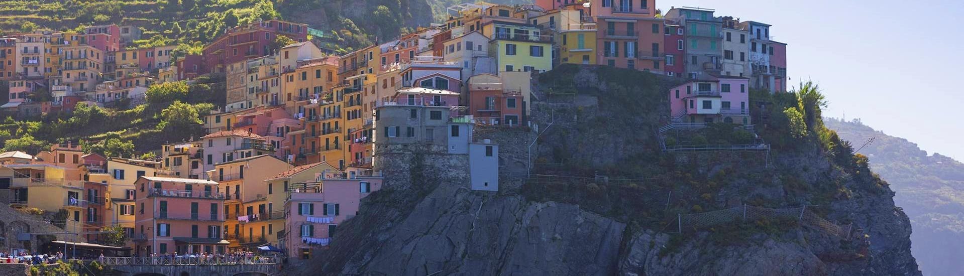 Beautiful photo of the Cinque Terre taken during a boat tour with 5 Terre Pelagos Boat Tours.