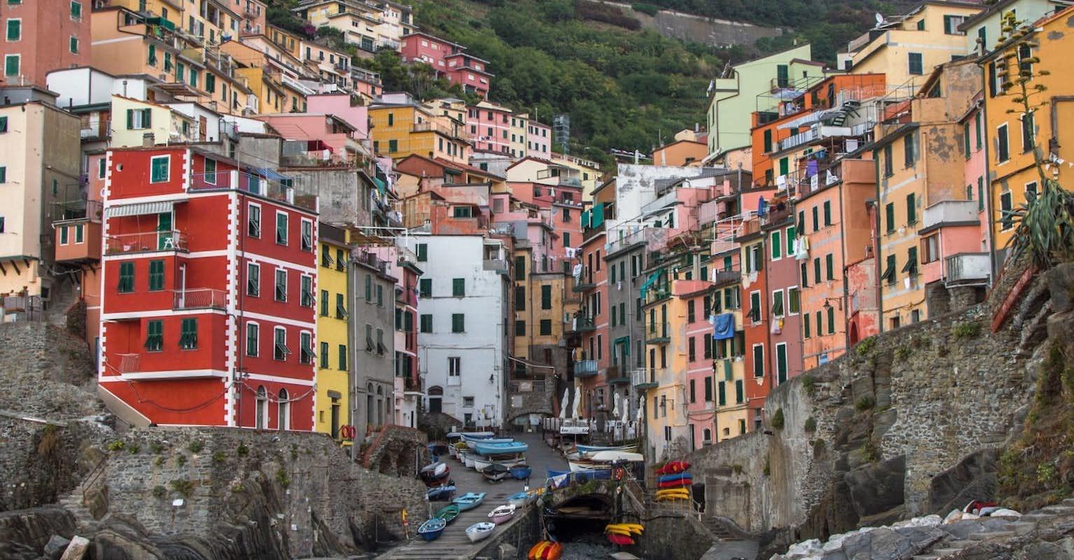 View of 5 terre from 5 Terre Boat LaSpezia.