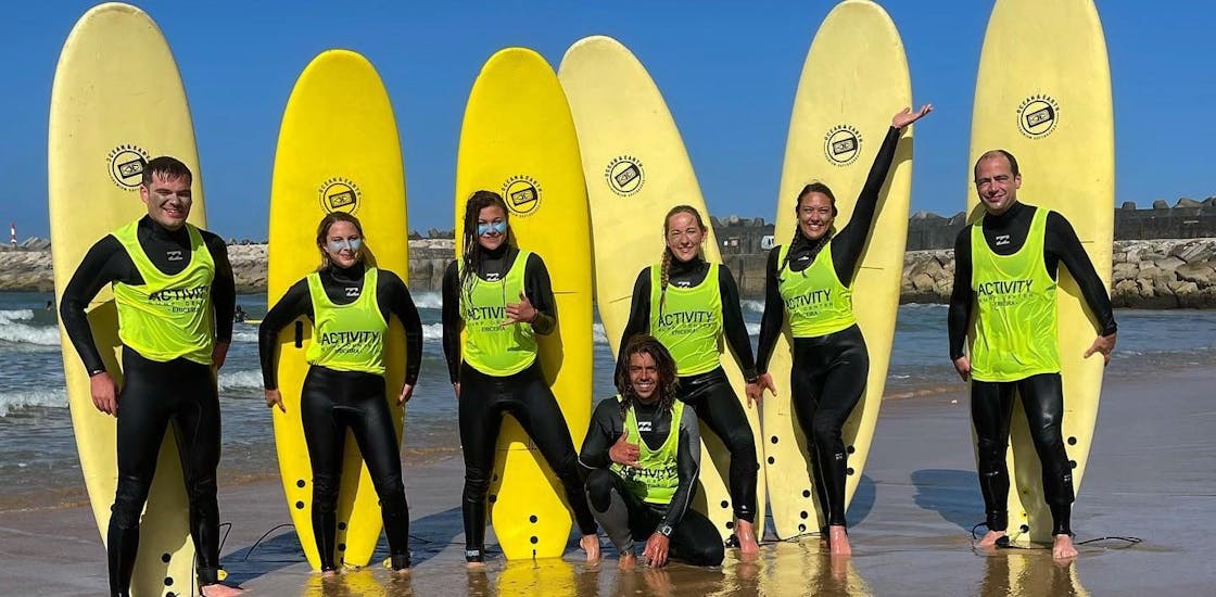 Some participants of the surfing lessons of Activity Surf Center in Ericeira.