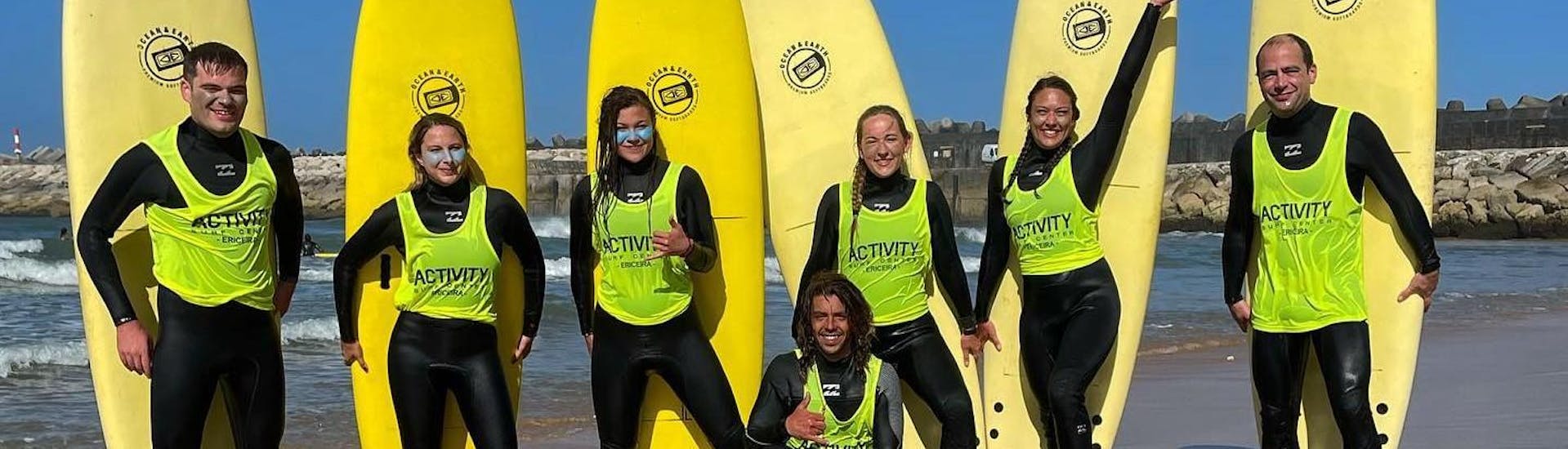 Some participants of the surfing lessons of Activity Surf Center in Ericeira.