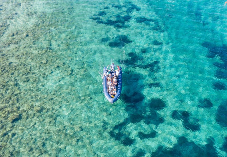 The boat of Anima Natura Šibenik in the crystal clear water during one of their tours.