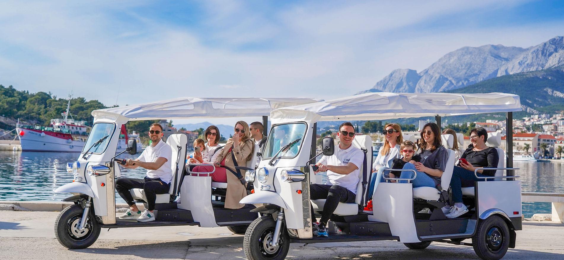 A photo of E Tuk Tours Makarska Tuk Tuks with smiling passengers 