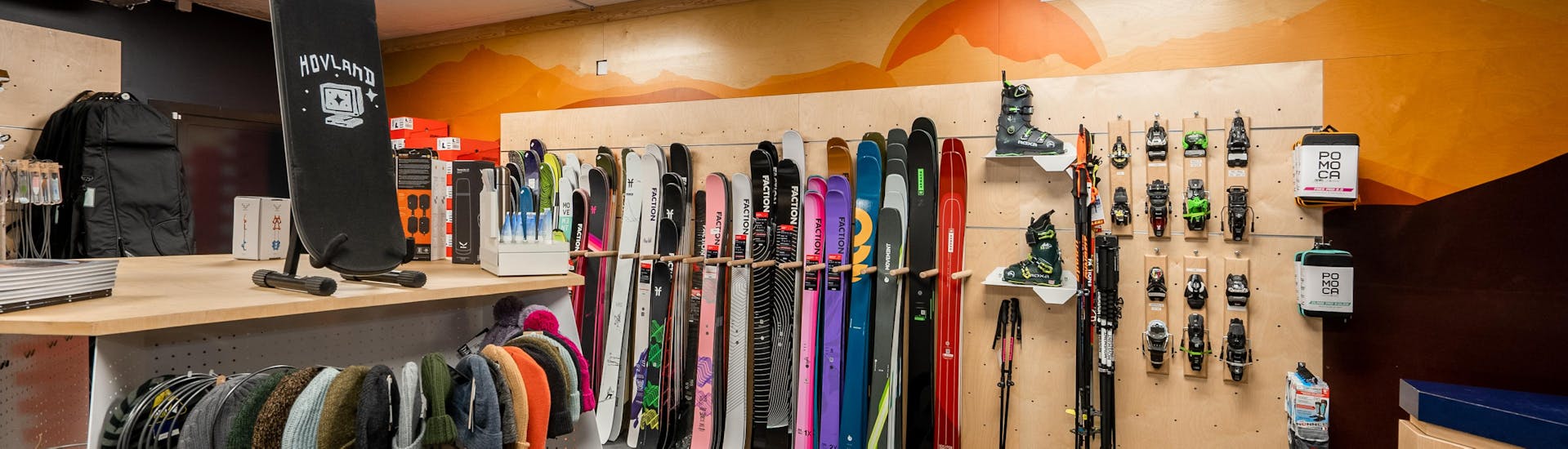 The interior of the wonderful ski and snowboard rental shop called Backside Verbier.