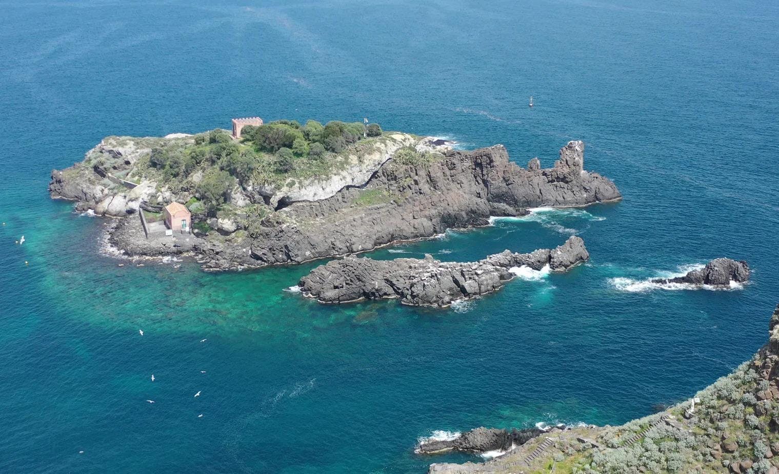 Ciclope Tour Aci Trezza A view from the top of the island of Lachea, visited with a boat trip with Ciclope Tour Aci Trezza.