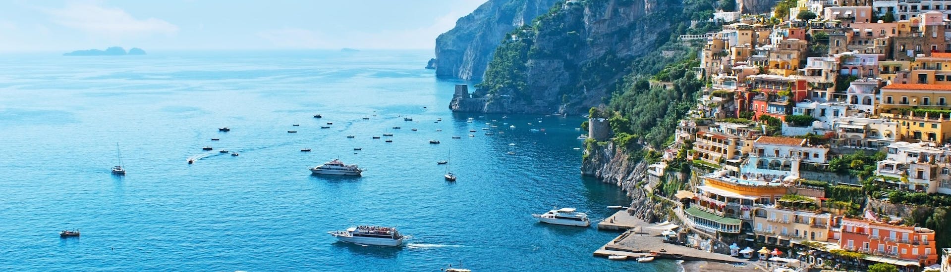 View of the coastal town in Capri during a sunny day in the summer. 