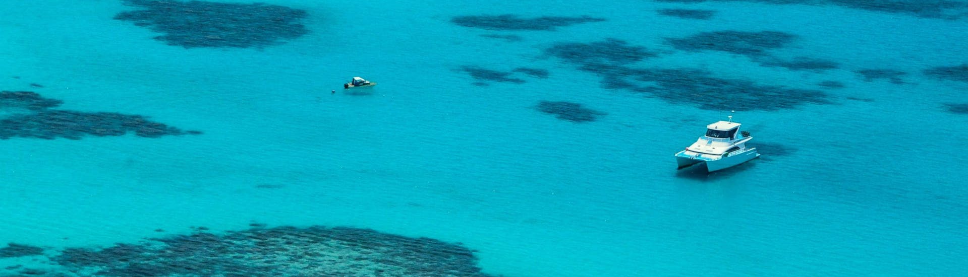 A bird's-eye view of the turquoise waters visitors are treated to on a boat trip on the Great Barrier Reef.