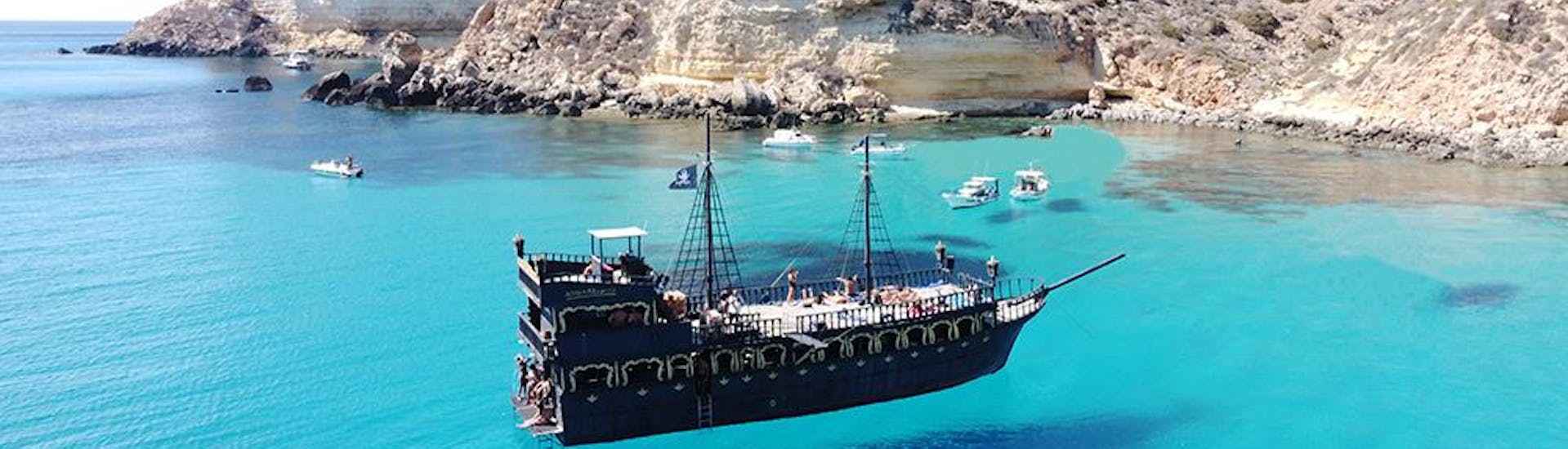 The pirate galleon Galeona Adriana navigating in the waters of Lampedusa.