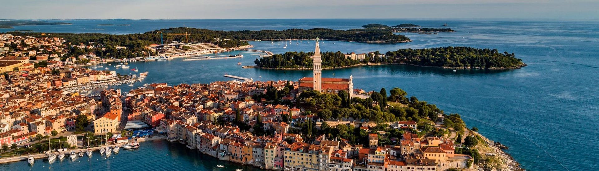 View of the picturesque city of Rovinj, which is a popular destination for boat trips in Istria.