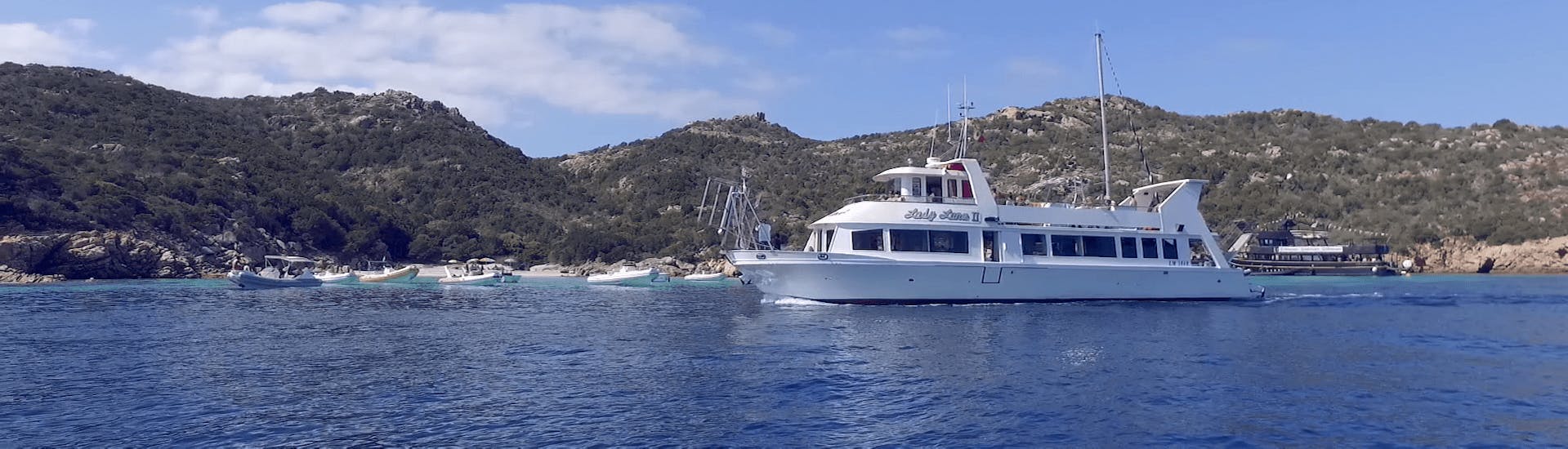 Our boat is crusing through the islands of the La Maddalena Archipelago. 