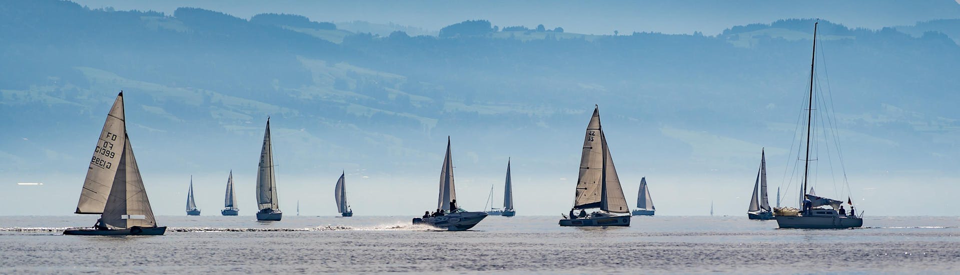 Sailboats are sailing over Lake Constance, the perfect location for doing boat trips.