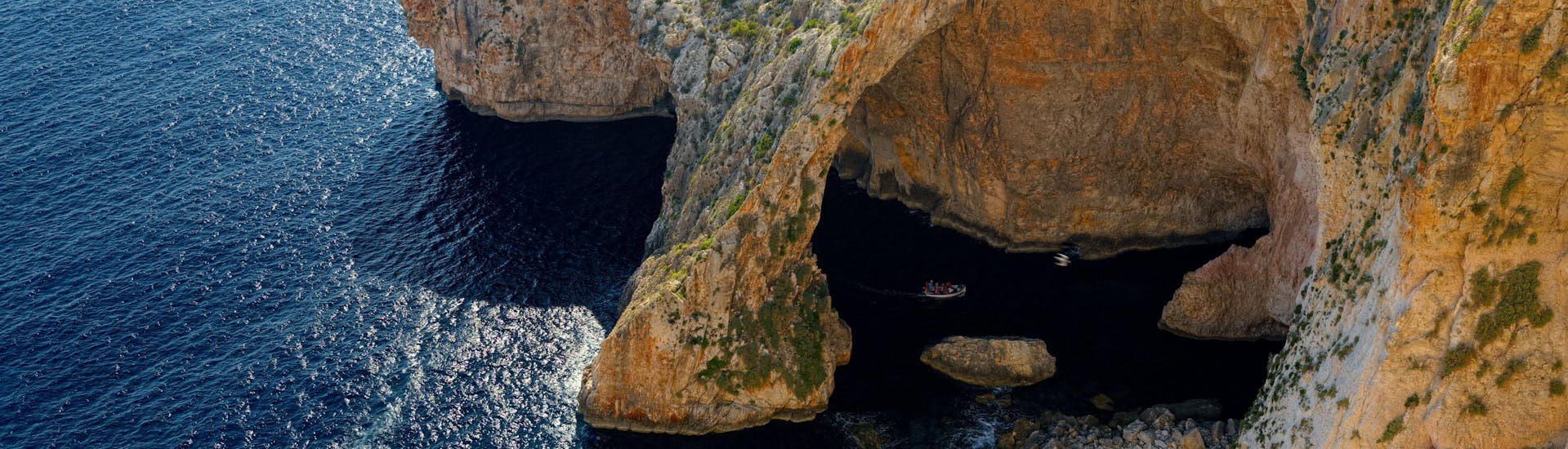 View of the Blue Grotto, in Gozo Malta, a popular destination for boat trips.