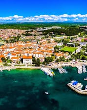 Aerial view of the port of Poreč, from where many boat trips in the area start.