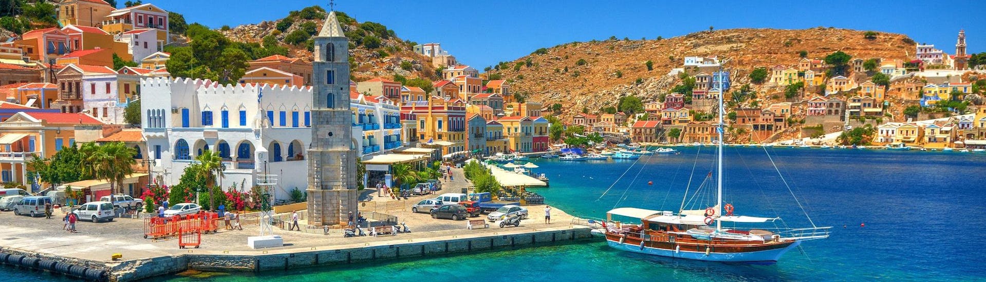 The port of Symi Island, which is a destination for many boat trips.