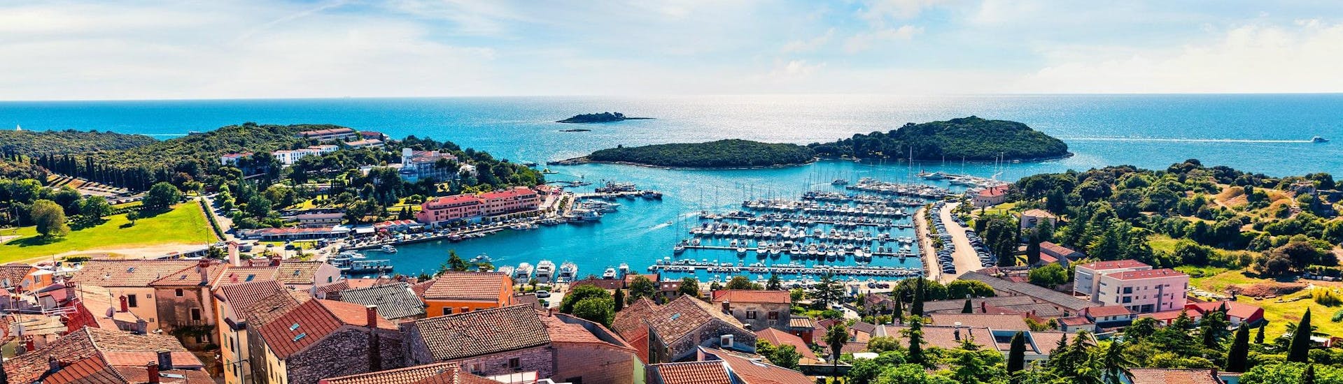 Aerial view of the port of Vrsar, from where many boat trips in Istria start.