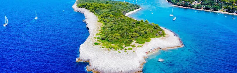 Aerial view of an Island in Banjole, an unmissable location for boat trips in Croatia.