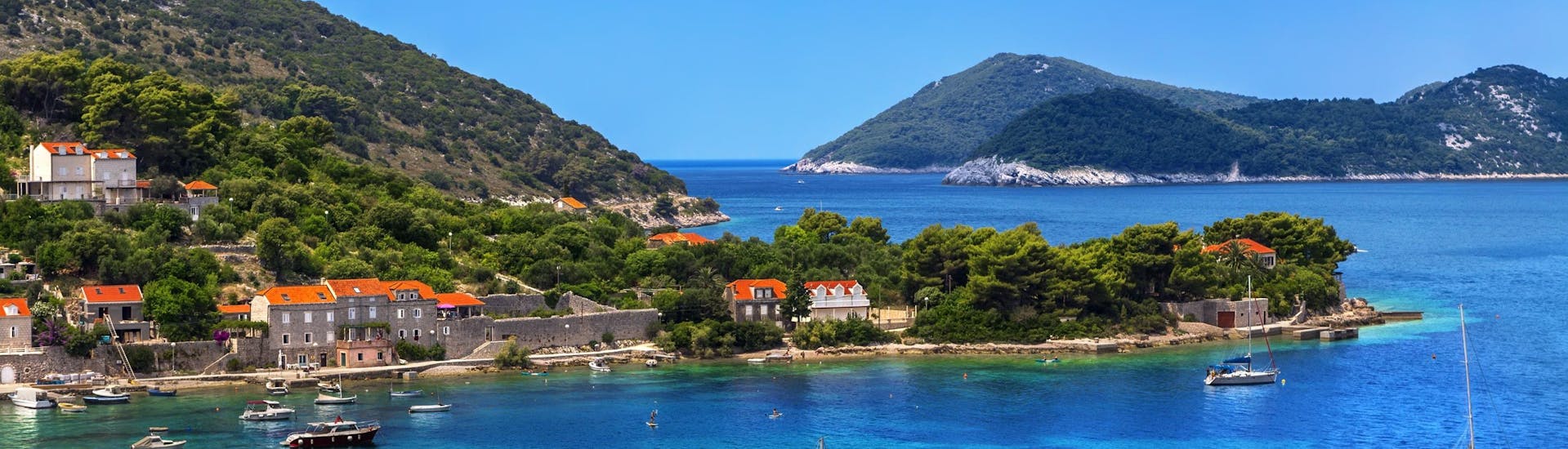 Photo de l'île de Kolocep, qui fait partie des îles Elaphiti près de la côte de Dubrovnik, une destination populaire pour les excursions en bateau.