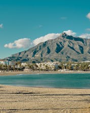 View of the beach of Marbella, Spain, a popular holiday destination. 