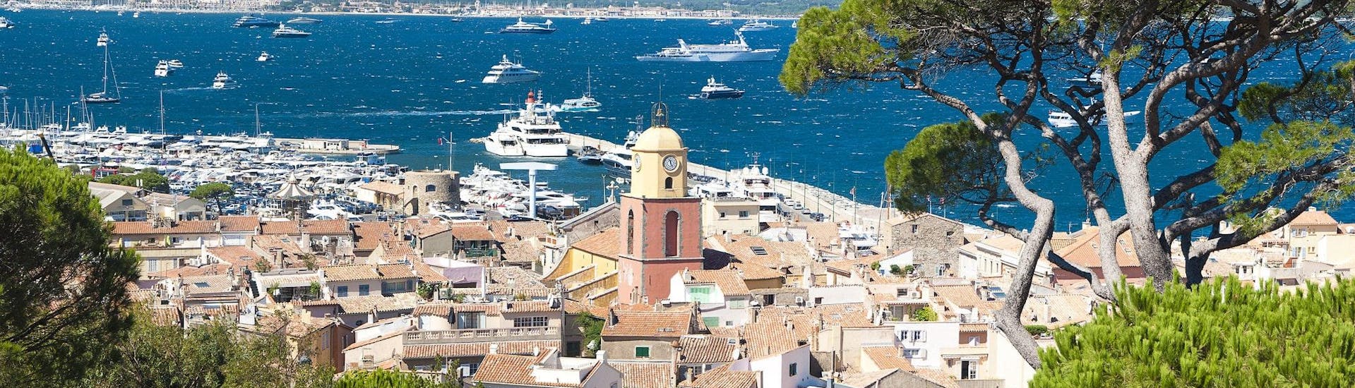 View of the port of Saint-Tropez, which is a popular starting point for boat trips along the French Riviera.