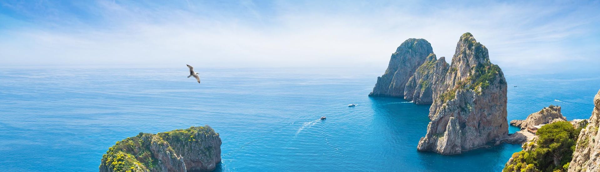 Vista aerea de barcos durante un paseo en barco a Capri.