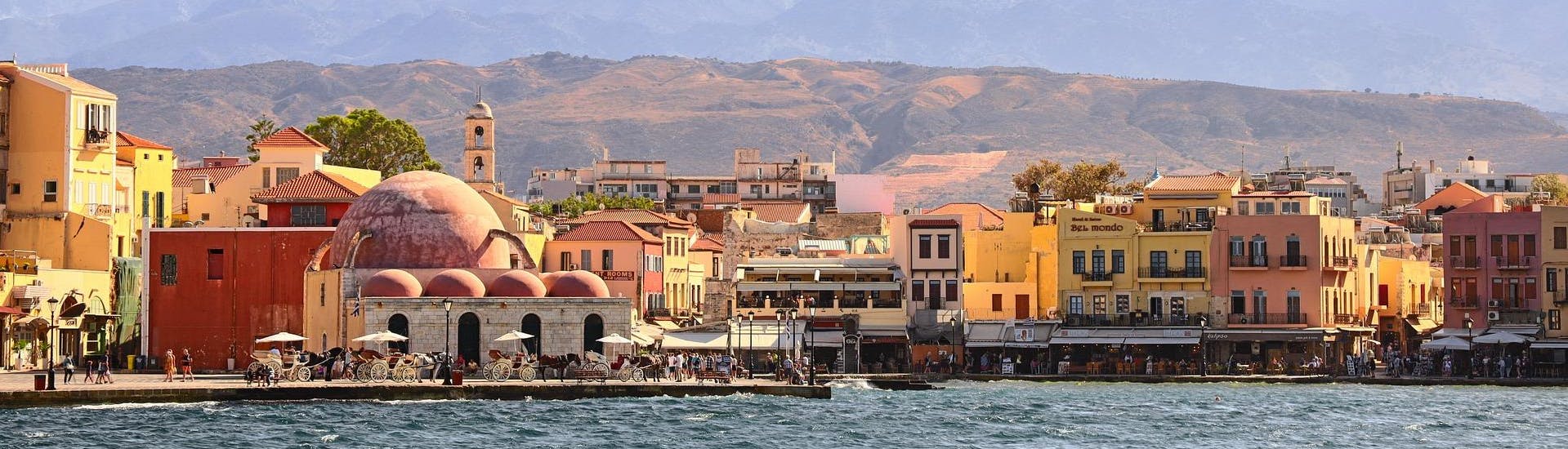 View of Chania coast during a boat trip to Menies Beach.