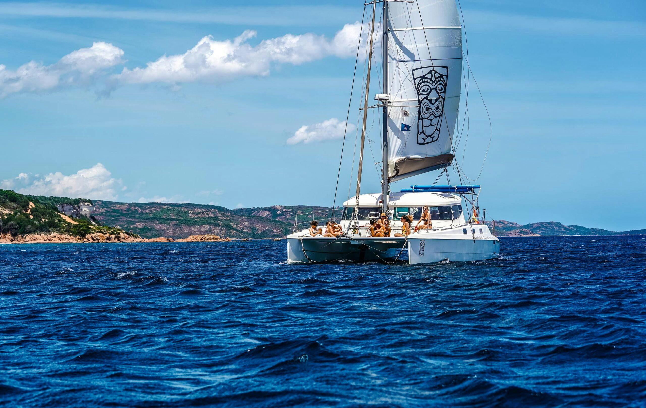 Bonifacio Catamaran The boat of Bonifacio Catamaran during on the boat trips going to the Bouches de Bonifacio.