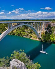 A photo of a large and big bridge in Croatia where you can do bungee jumping in Sibenik.