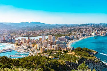 Aerial view of the coast and village of Calpe in Alicante.