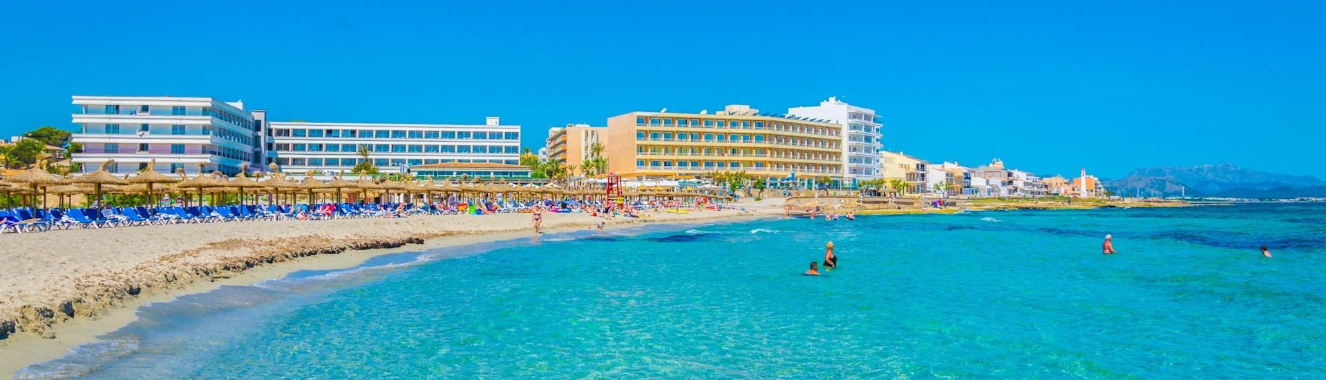 Seaside of Can Picafort, Mallorca, a popular destination for boat trips and water sports. 