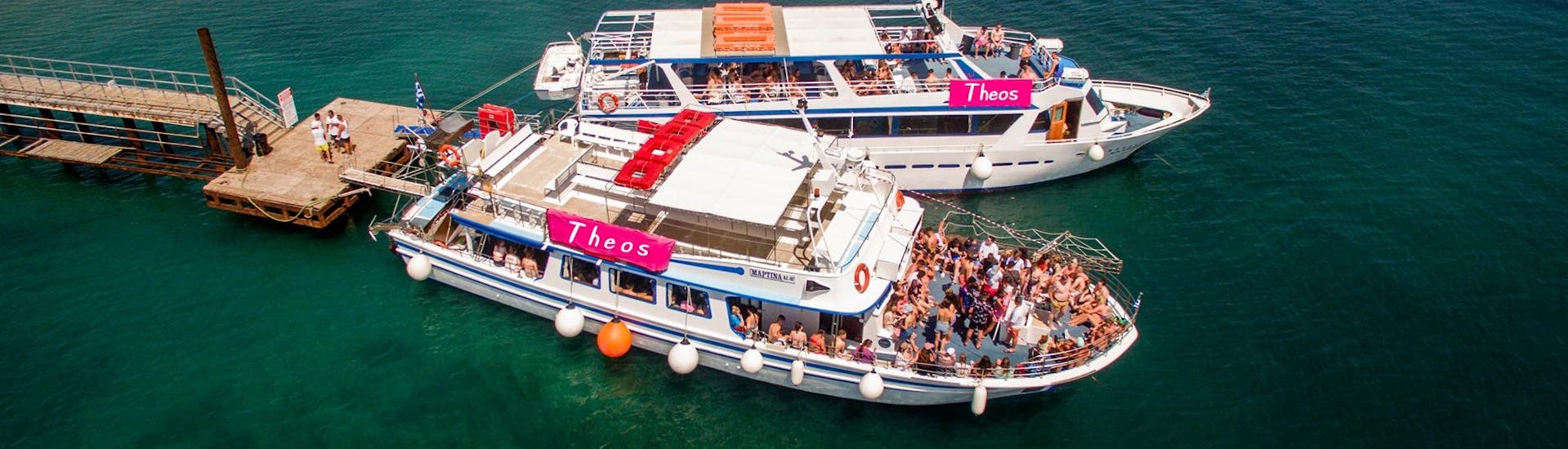 The boats of Captain Theo Corfu Cruises on the Ionian Sea that are used for the boat trips.