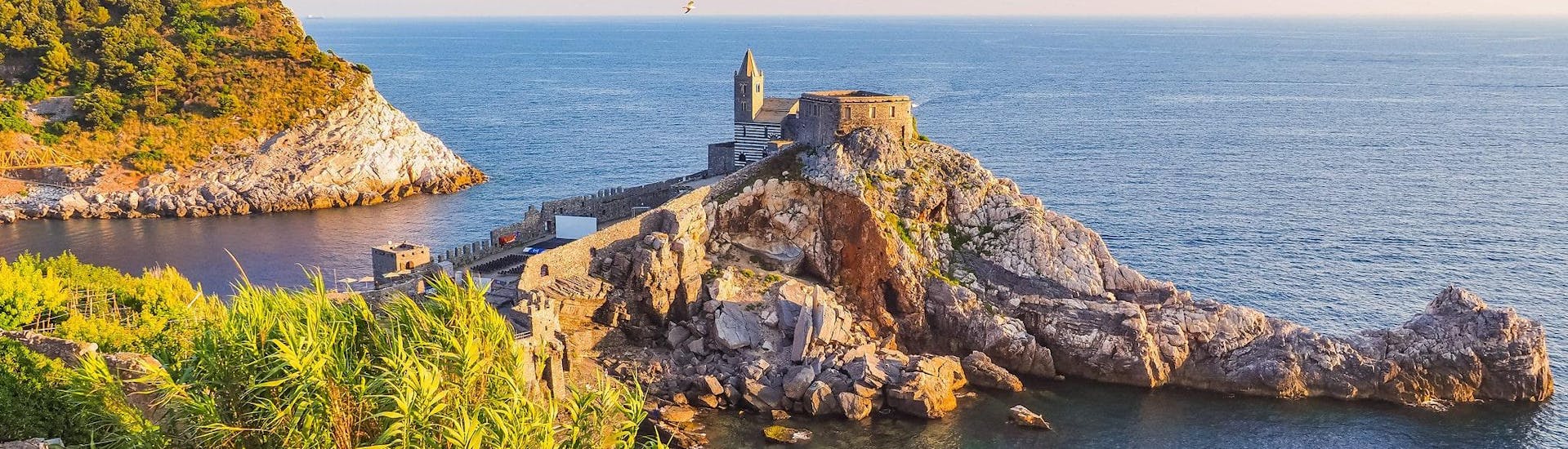 View over the Church of San Pietro, that you can admire doing a boat trip in Portovenere.