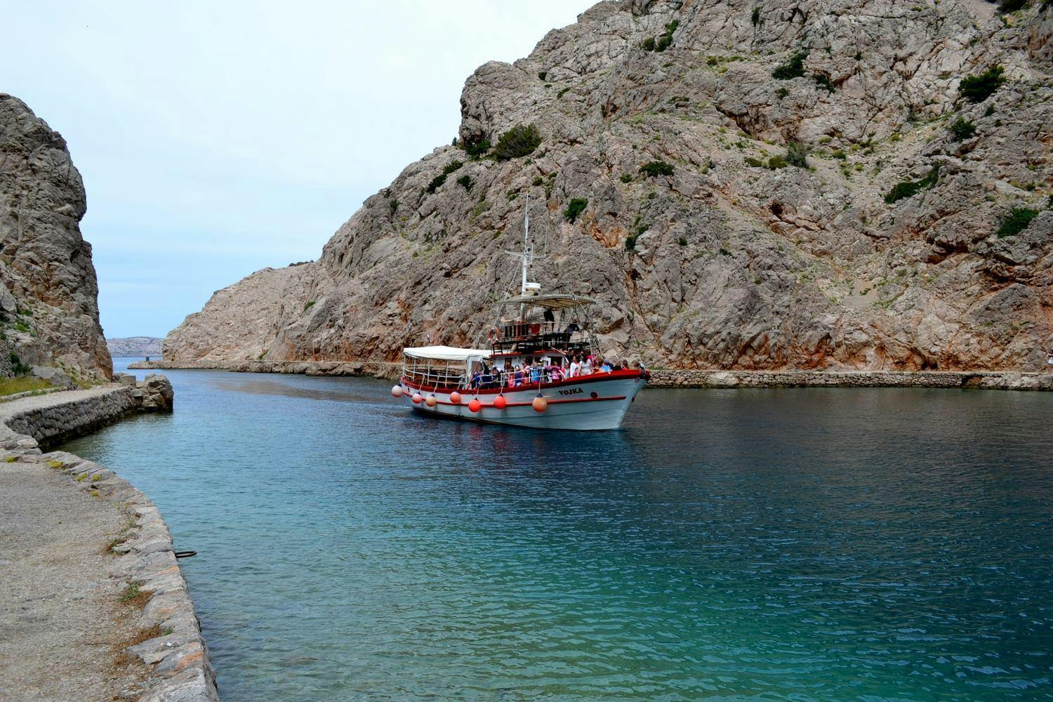 Excursion Vojka Rab The boat of Excursion Vojka Rab on the coast during a boat trip around Zavratnica, Goli Otok and Sv. Grgur.