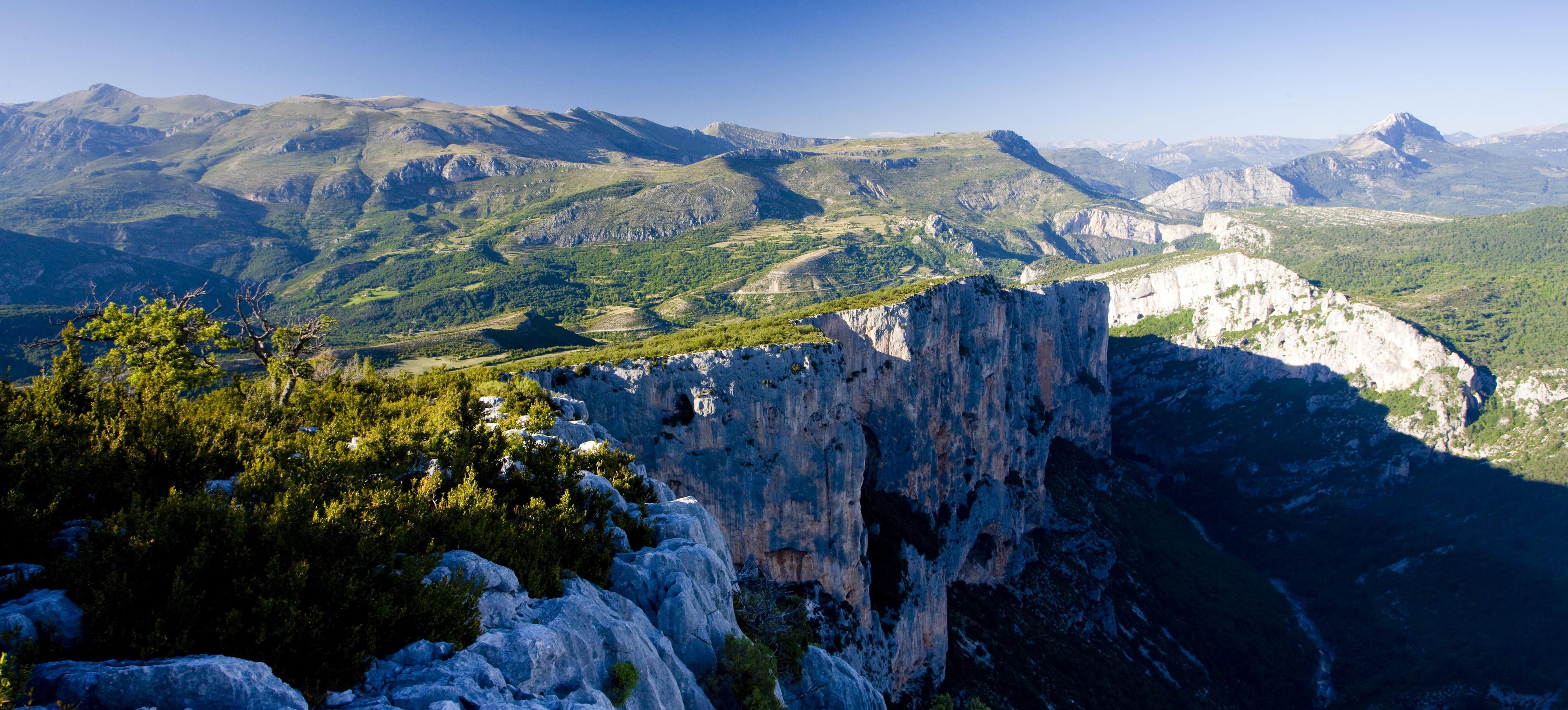 Aerial view of the limestone cliffs of the Gorges du Verdon in the south of France.