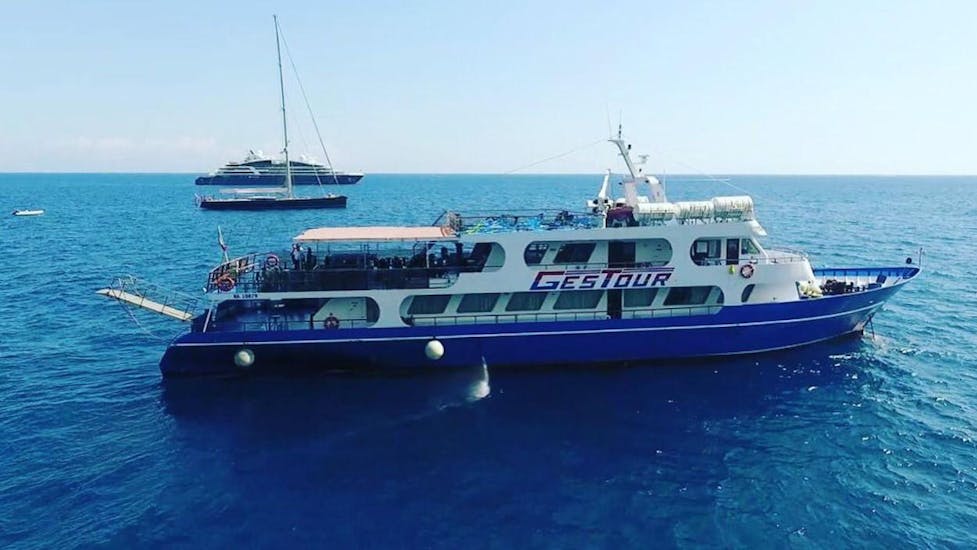 View of the boat Myriam used during the trips organized by Gestour Pozzuoli.
