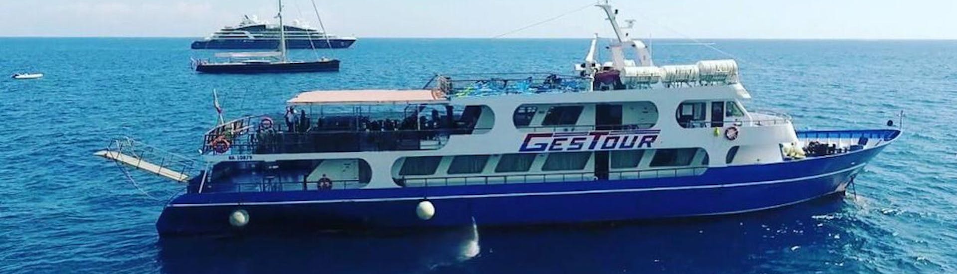 View of the boat Myriam used during the trips organized by Gestour Pozzuoli.