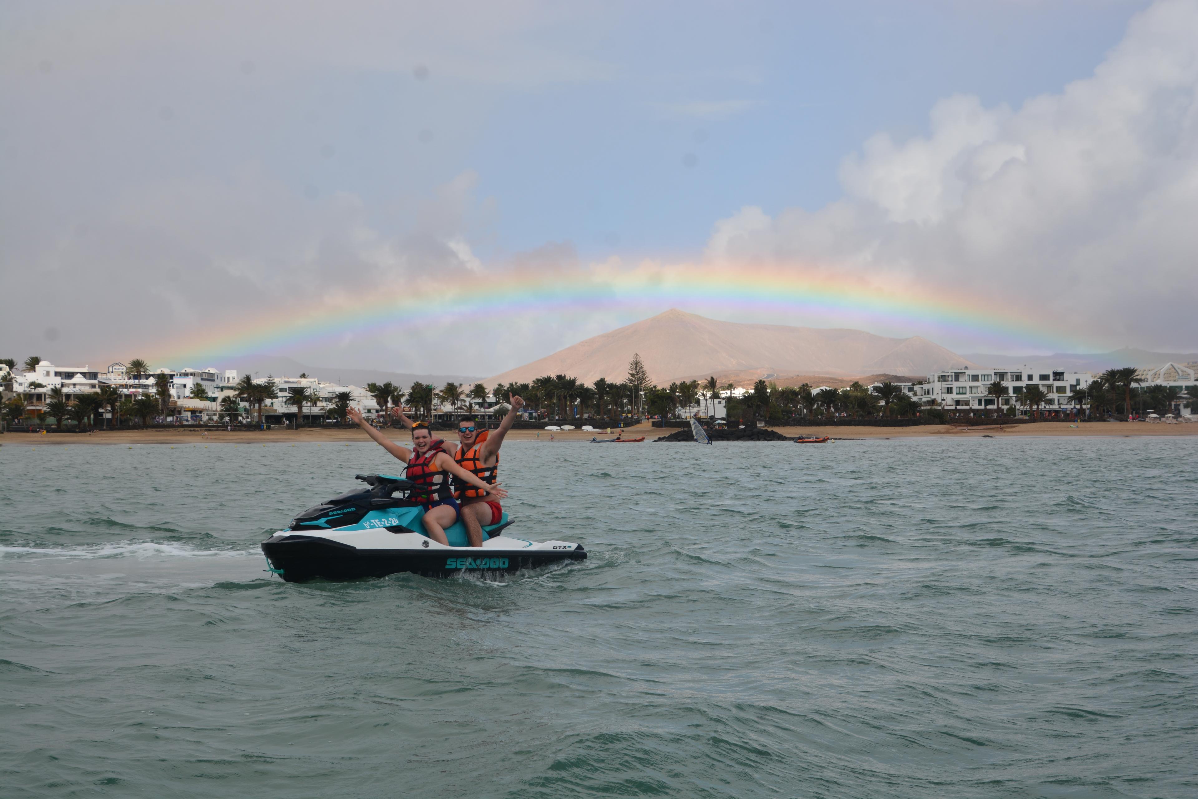 Here we have a couple of people on a jet ski enjoying a sunset in Lanzarote with H2O Sports Lanzarote.