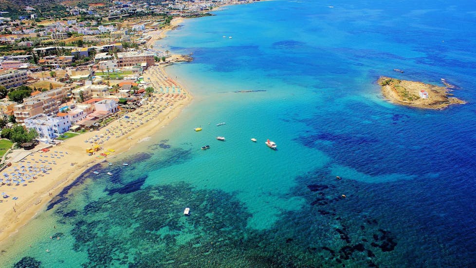 Aerial view of the beach of Malia where all our water sports activities begin.