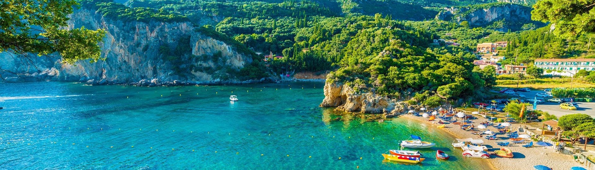 View of a beautiful beach near Daphnila Beach, where many watersports activities in Corfu take place.