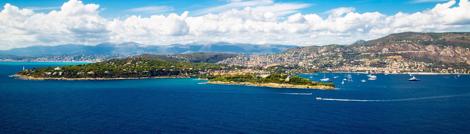 View of the city of Nice from the sea, which is a popular destination to rent a jet ski on French Riviera.
