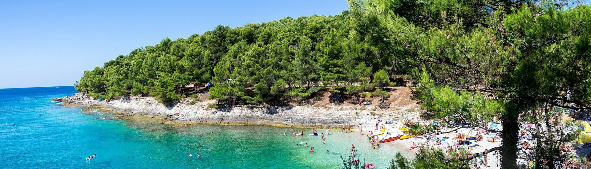 View of the beach at Cape Kamenjak, a popular destination for sea kayaking in Pula.