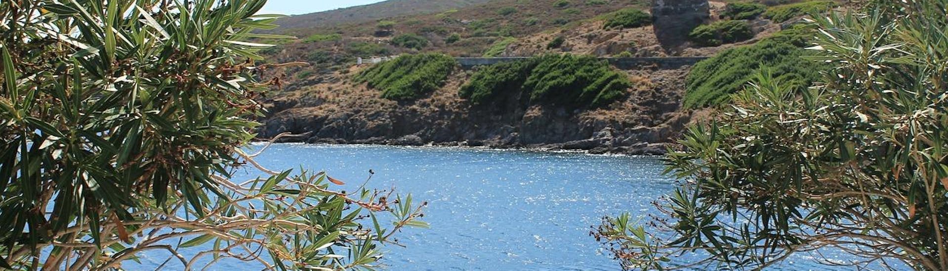 View of a bay and land of Asinara Island in Sardinia.