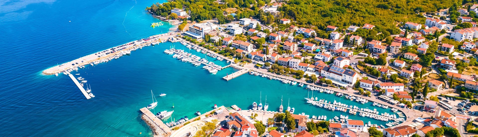 View from the air of the port of Malinska in Croatia.
