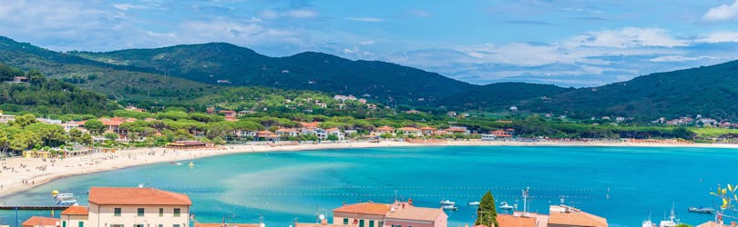 The view of Marina di Campo, Elba, a popular destination for boat trips. 