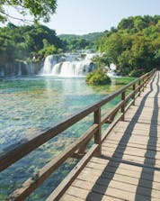 The breathtaking waterfall in the national park in Croatia where you can do mountain biking in Krka.