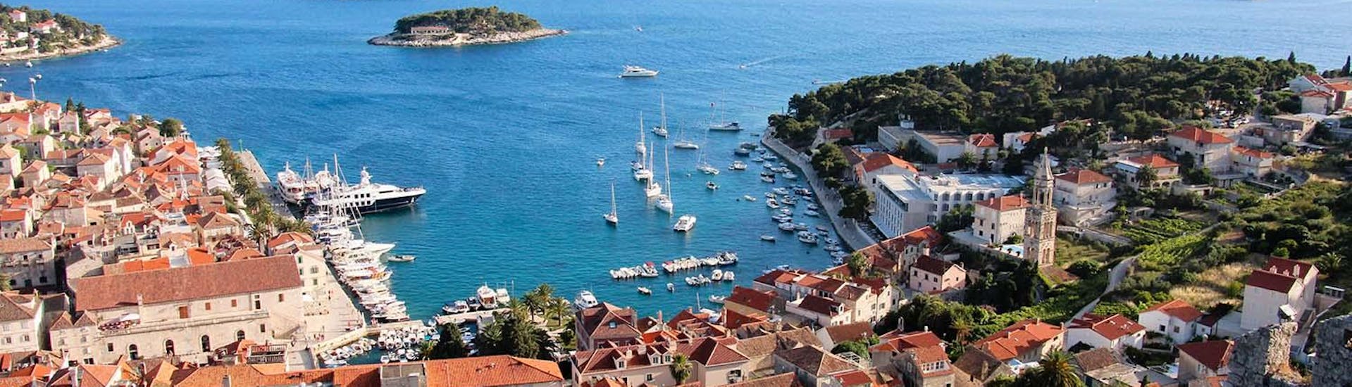 View of the port of Hvar during a boat trip with One Day Escape Split. 