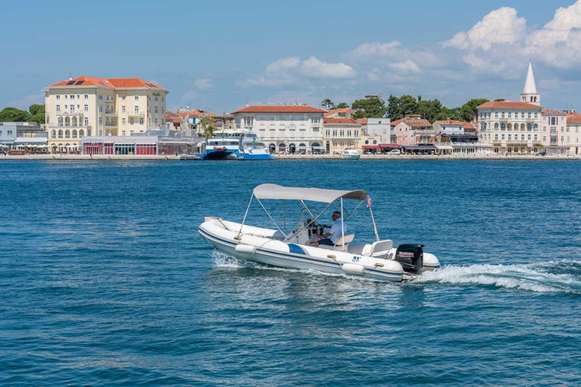 View of Porec during a boat rental with Parentium Charter.