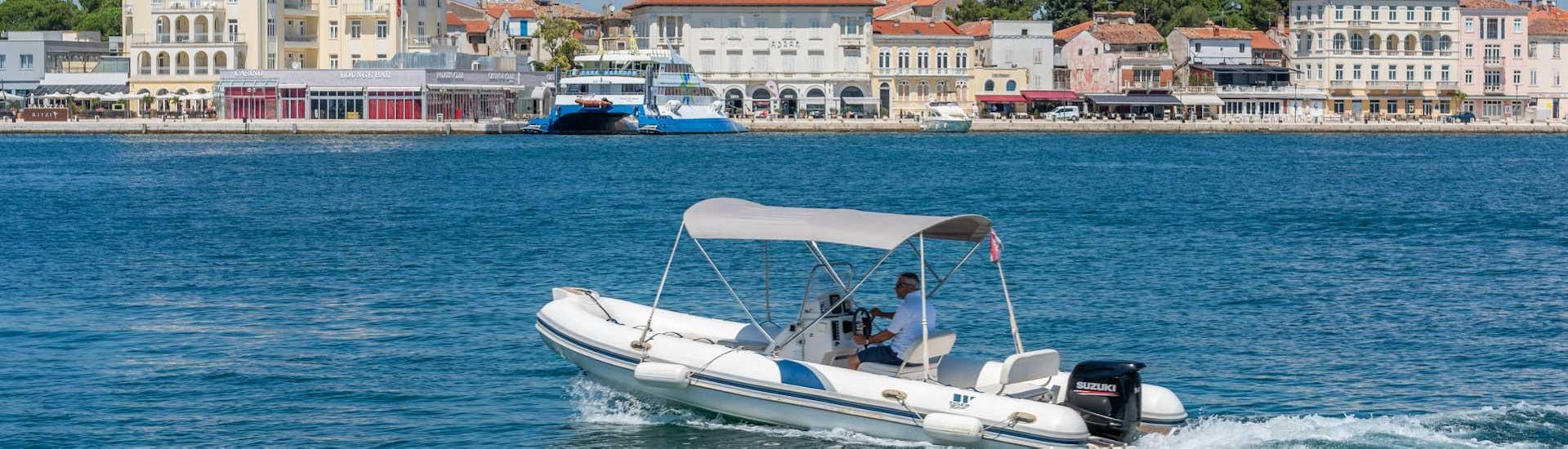 View of Porec during a boat rental with Parentium Charter.