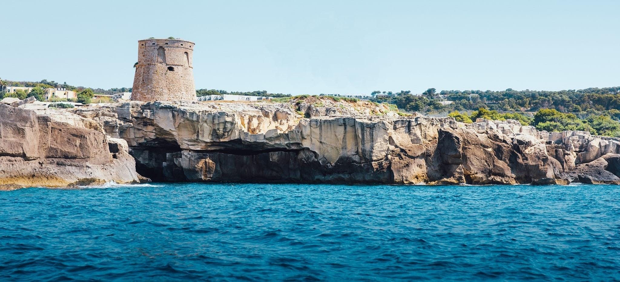 Poseidone Boat Rental & Tours Andrano Marina cliff seen by the Gozzo of Poseidone Boat.