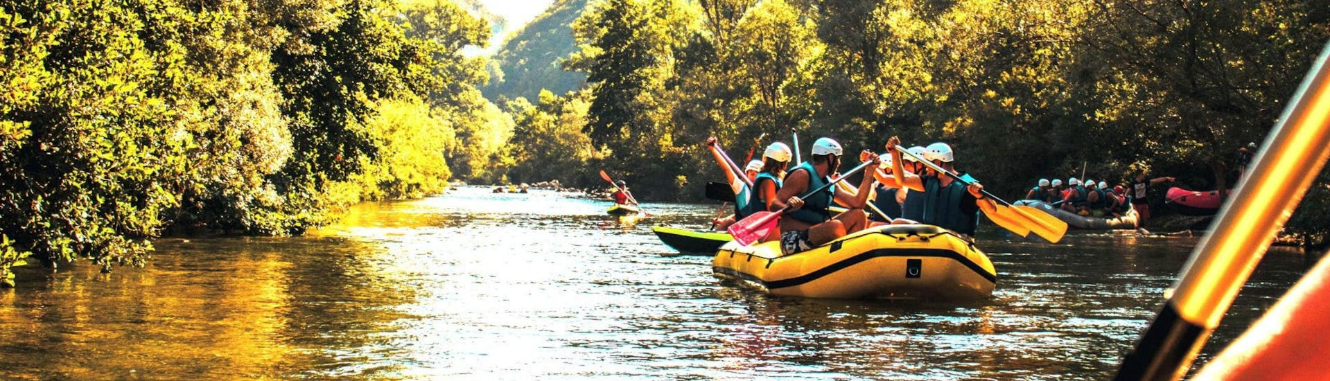 A group of people is pictured while rafting on the Cetina River.